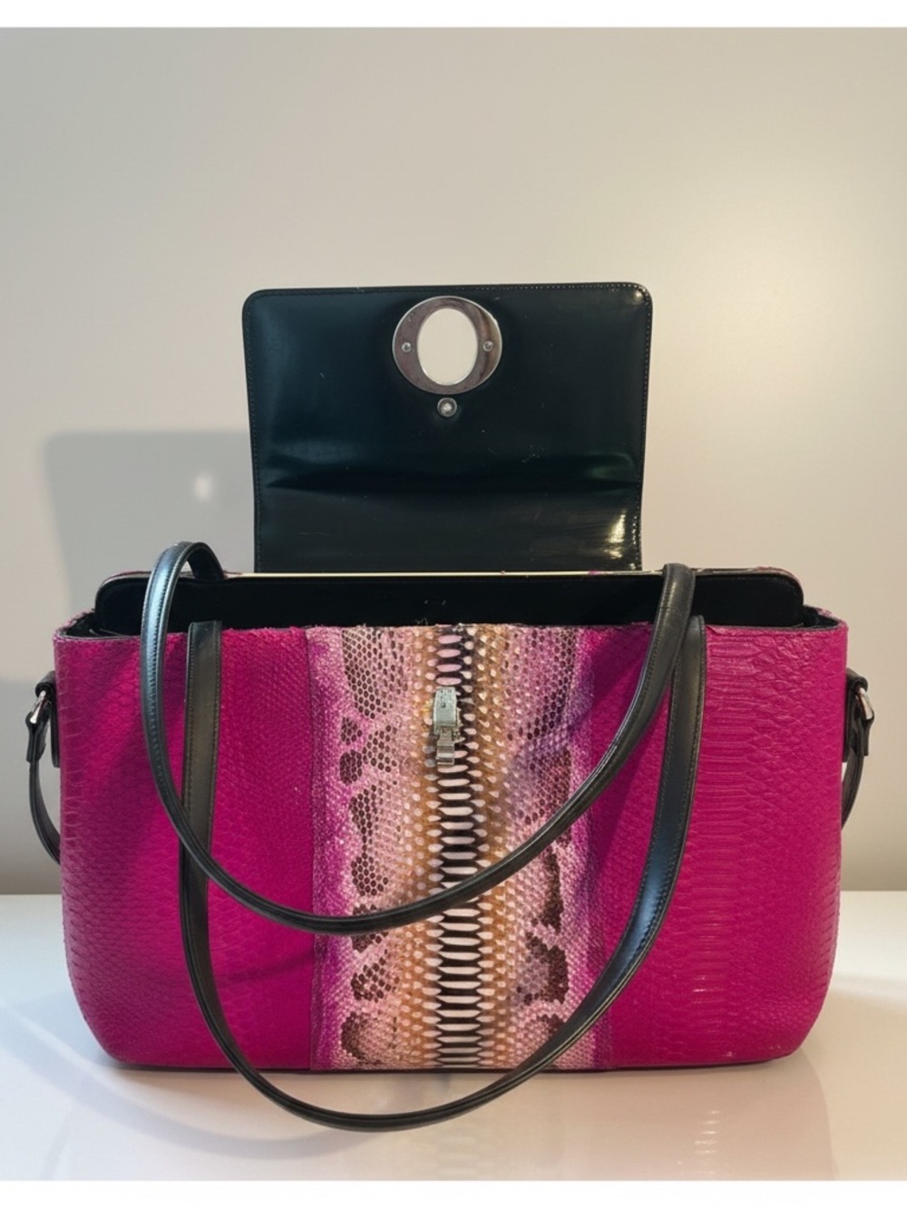 Christian Dior Reimagined Python Tote Pink Black Exotic Statement Bag - Picture 4 of 5